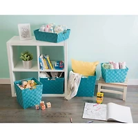 Teal Nylon Trapezoid Basket Weave Bin Set