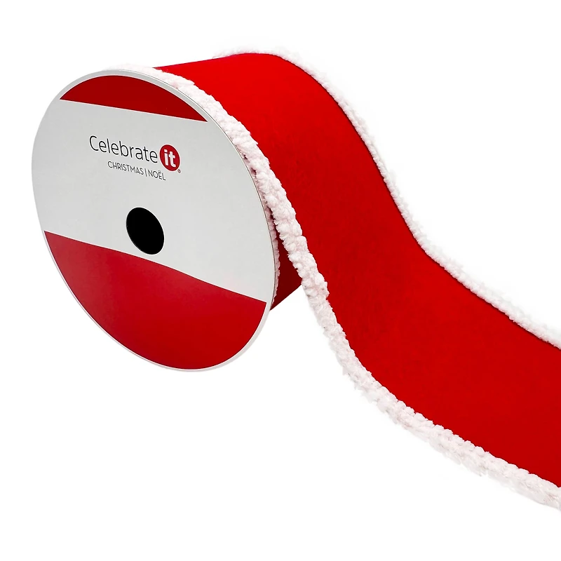 3.5" x 18ft. Red & White Santa Fur Wired Ribbon by Celebrate It®