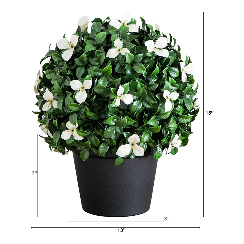 15in. UV Resistant Artificial Boxwood and Gardenia Topiary Plant (Indoor/Outdoor)