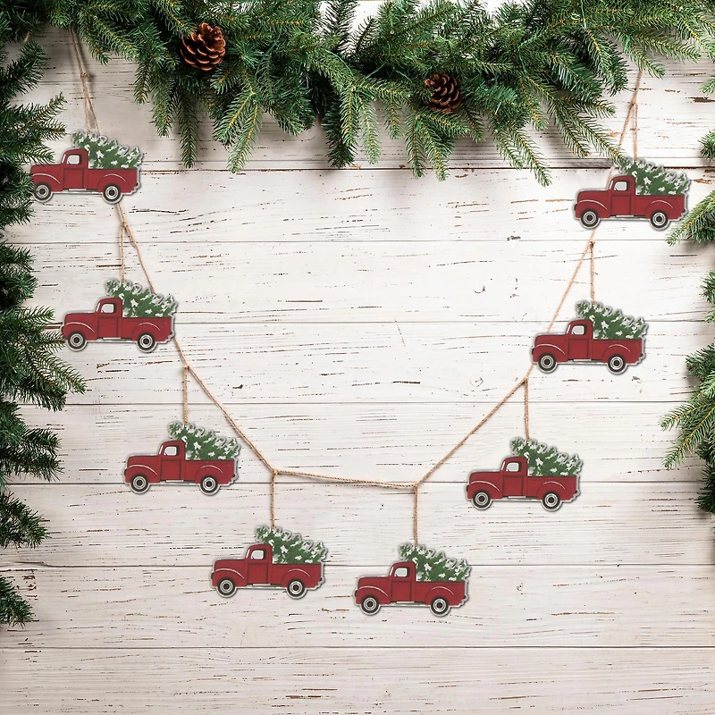 Glitzhome® 6ft. Metal Red Truck Garland Set