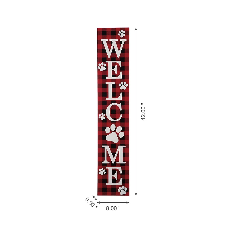 Glitzhome® 42" Plaid Pet "WELCOME" Wooden Porch Sign