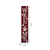 Glitzhome® 42" Plaid Pet "WELCOME" Wooden Porch Sign