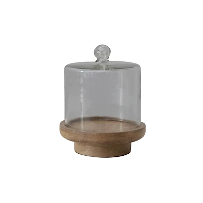 Hello Honey® 8" Glass Cloche with Footed Wood Base