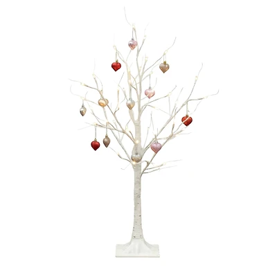 3ft. Pre-Lit Artificial Valentine's Day Twig Tree with 40 Warm White LED Lights and Heart Ornaments