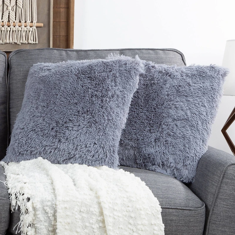 Hastings Home Gray Faux Fur Shag Pillows, 2ct.