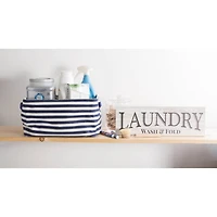 DII® Small French Blue & White Herringbone Striped PE-Coated Cotton Laundry Bins, 2ct.