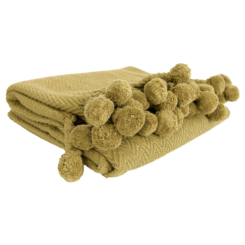 Hello Honey® Green Braided Pom Pom Tassels Cotton Throw