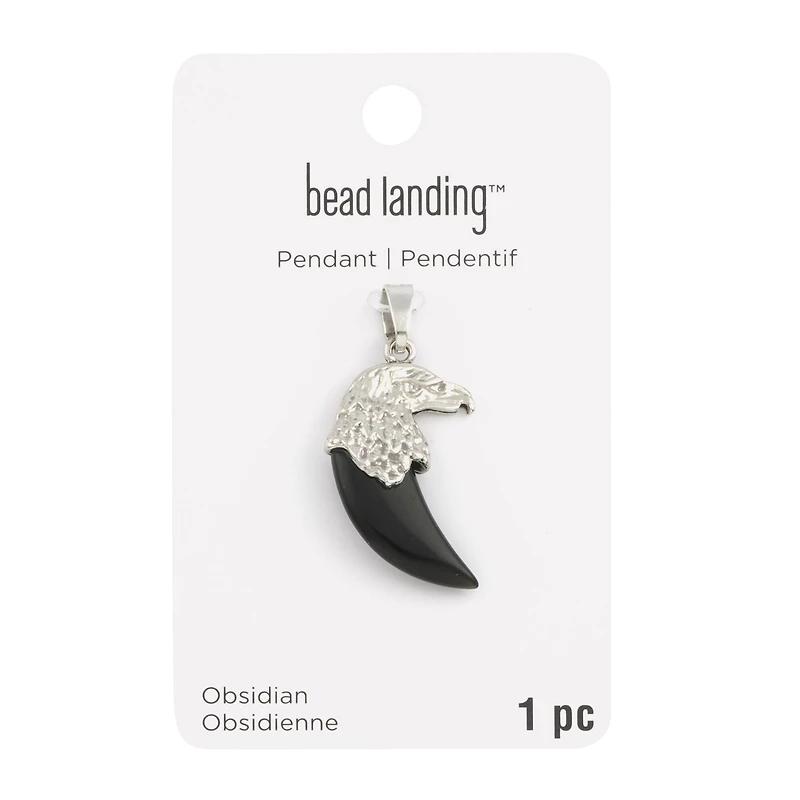 Rhodium & Obsidian Eagle Pendant by Bead Landing™