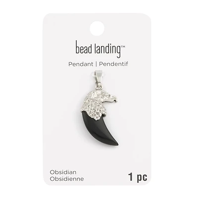 Rhodium & Obsidian Eagle Pendant by Bead Landing™