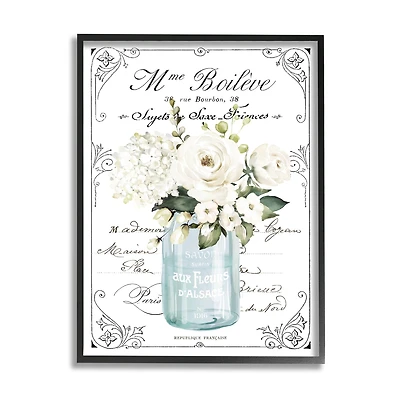 Stupell Industries Vintage Parisian Floral Bouquet White Farmhouse Flowers Framed Wall Art