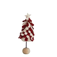 Hello Honey® 13" Red & White Star-Topped Handmade Wool Felt Tree with Wood Ball Base
