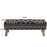 50" Black Wood Upholstered Geometric Bench With Tapered Wooden Legs