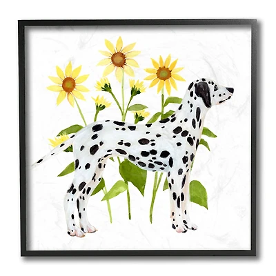 Stupell Industries Dalmatian Pet Dog Minimal Yellow Sunflower Field,12" x 12"