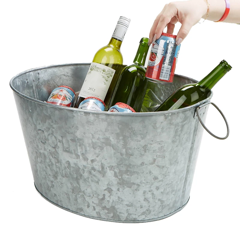 Mind Reader 10'' Medium Round Galvanized Steel Beverage Tub with Handles