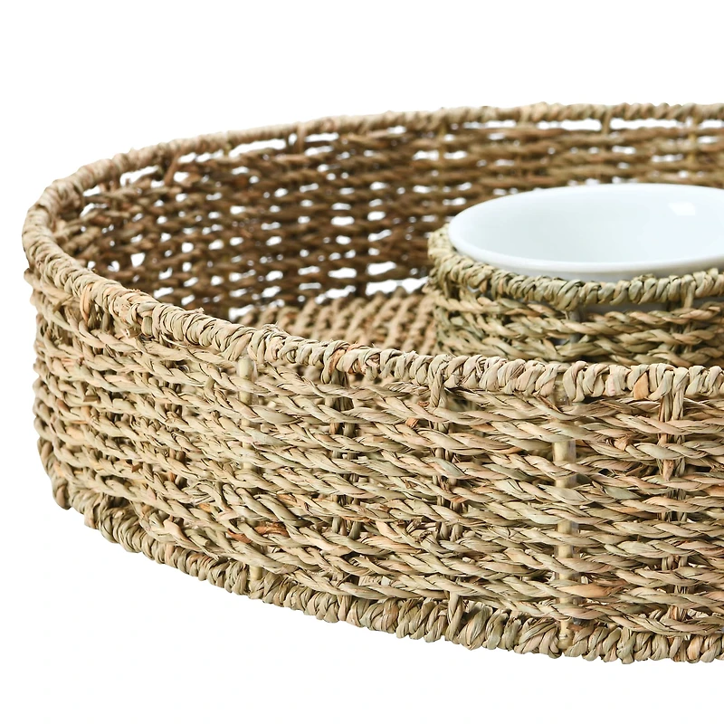 Hello Honey® Hand-Woven Seagrass Chip & Dip Basket with 6 oz. Ceramic Bowl Set
