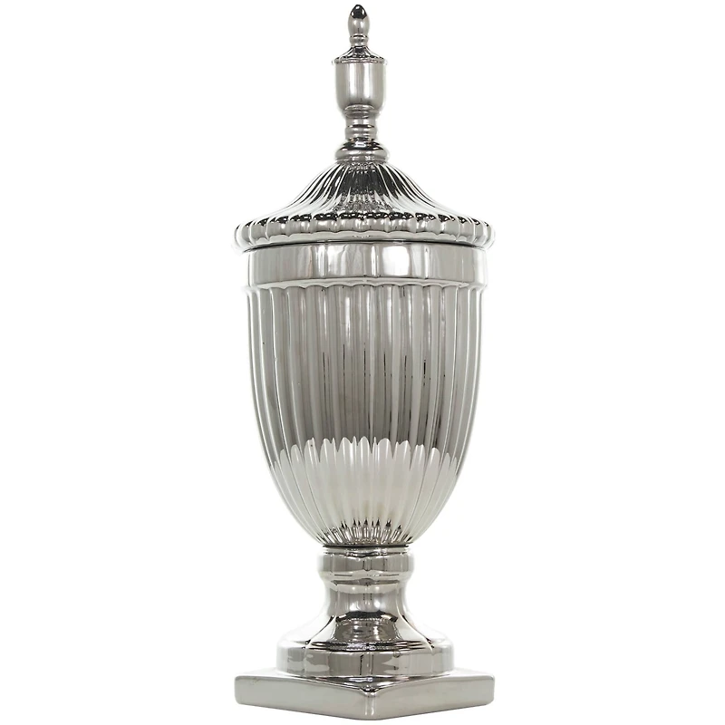 Silver Ceramic Decorative Jars with Grooves
