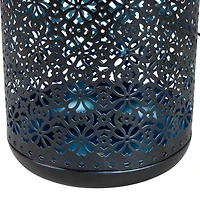 7" Black Integrated Floral LED Solar Outdoor Lantern with Handle