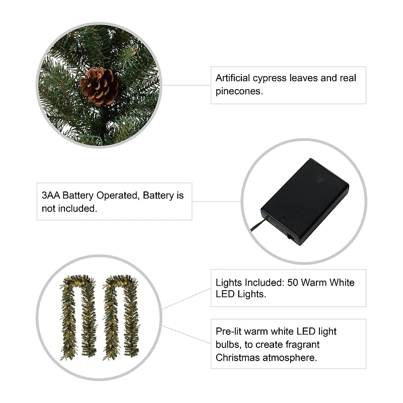 Glitzhome® 9ft. Pre-Lit Pinecone Christmas Garland with Timer, 2ct.