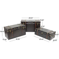 Dark Brown Faux Leather Studded Trunk with Latches & Handles Set