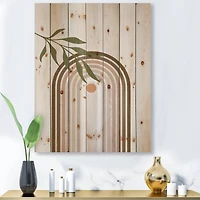Designart - Abstract Sun and Moon With Green Leaf I - Modern Print on Natural Pine Wood