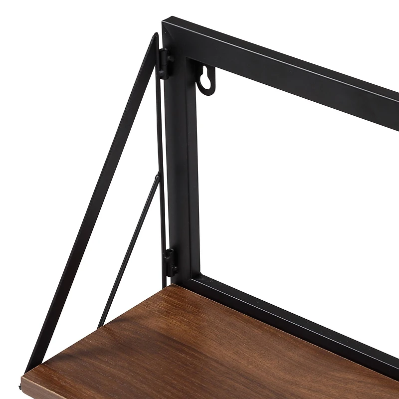 Honey Can Do Small Walnut Mid Century Modern Wall Mounted Shelf