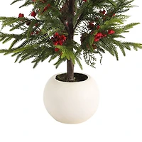 Glitzhome® 37.5"H Chirstmas Greenery Pine Porch Tree with Berries