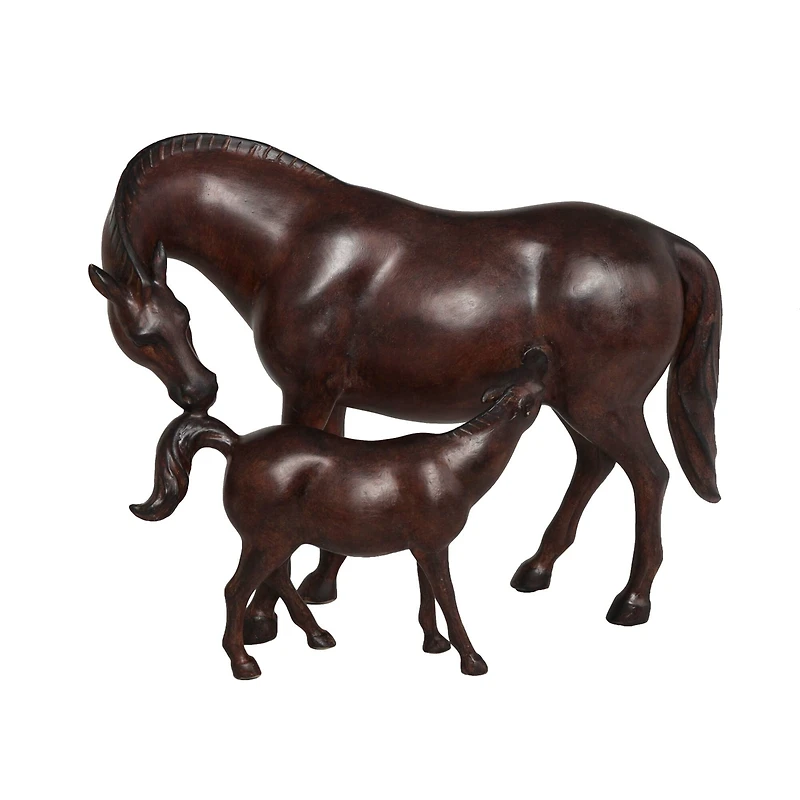 Dark Brown Horse Mom & Baby Sculpture