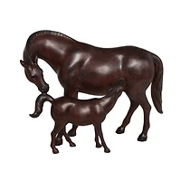 Dark Brown Horse Mom & Baby Sculpture 