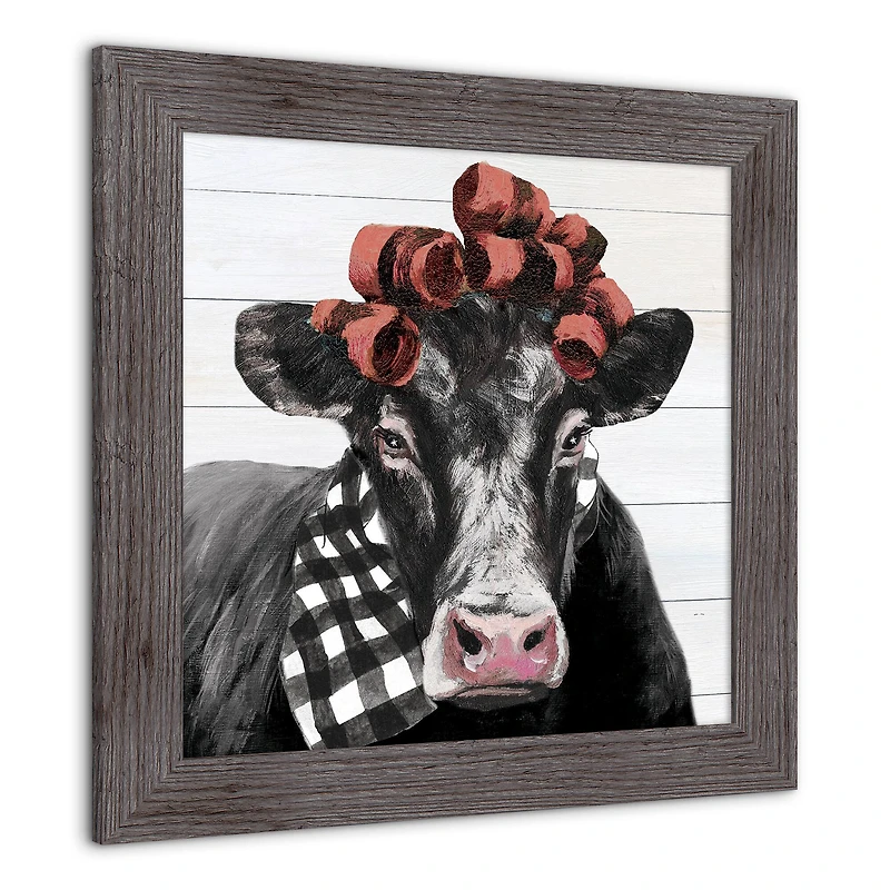 Country Curlers Cow Western Framed Print