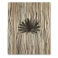 Designart - Black and White Tropical Leaf On Striped III