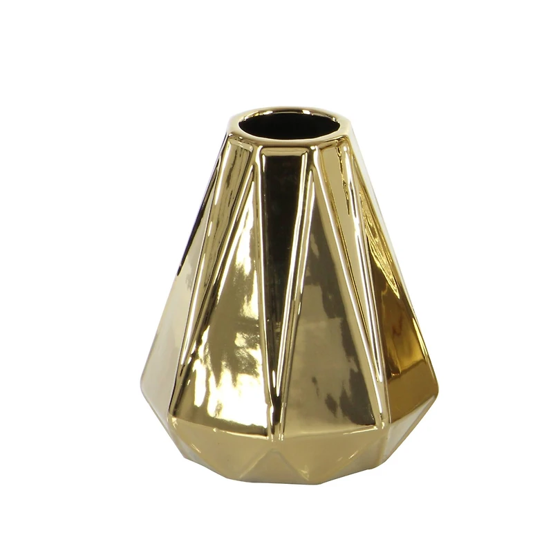 Set of 3 Gold Stoneware Glam Vase, 7", 11", 15"