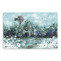 Windmill And Daisies Landscape Canvas Giclee