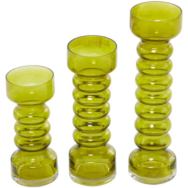 The Novogratz Green Glass Bubble Pillar Candle Holder Set