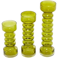 The Novogratz Green Glass Bubble Pillar Candle Holder Set