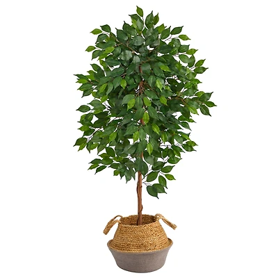 4ft. Ficus Artificial Tree in Boho Chic Handmade Cotton & Jute Gray Woven Planter