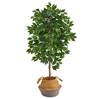 4ft. Ficus Artificial Tree in Boho Chic Handmade Cotton & Jute Gray Woven Planter