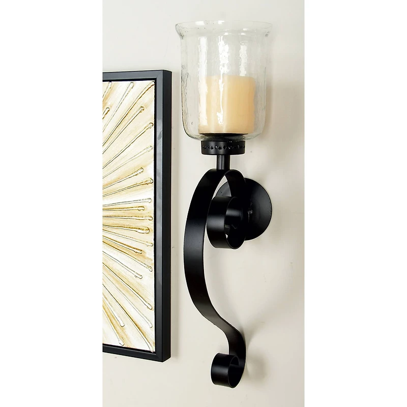Black Iron Traditional Candle Wall Sconce, 27" x 9" x 7"