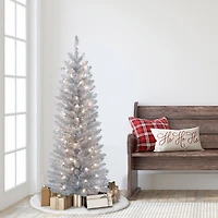 4.5ft. Pre-Lit Silver Tinsel Artificial Christmas Tree, Clear Lights