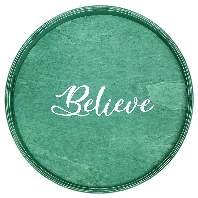 Elegant Designs™ 13.8" Round Believe Serving Tray with Handles