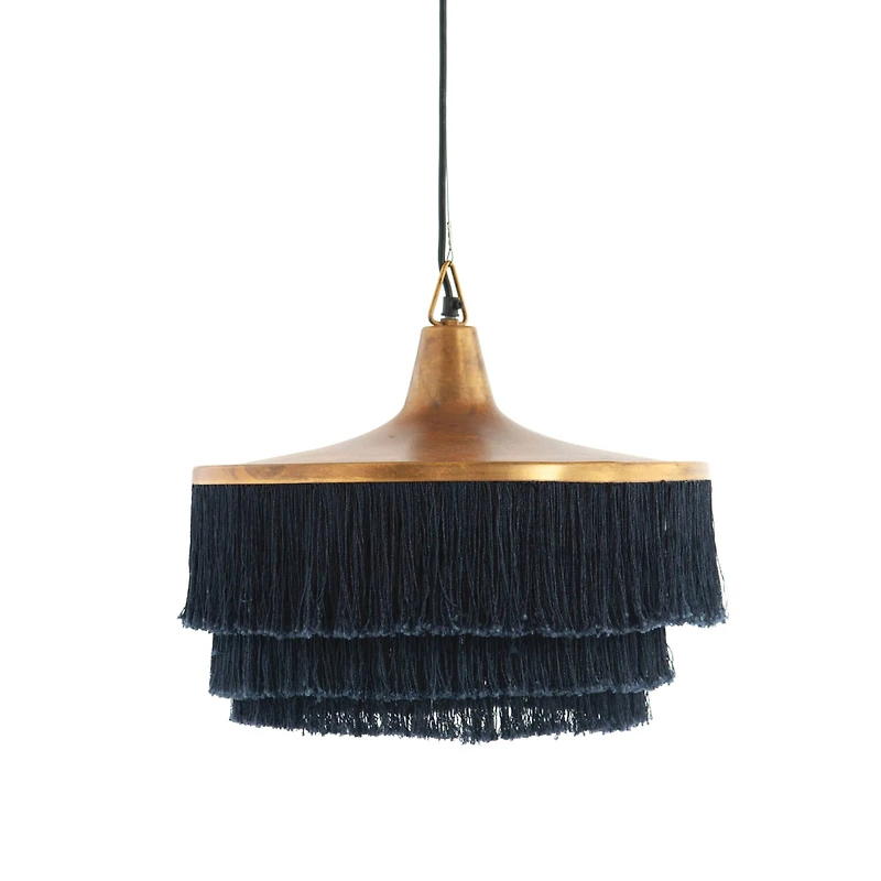 Hello Honey® 16" Charcoal Metal Pendant Light with Fringe