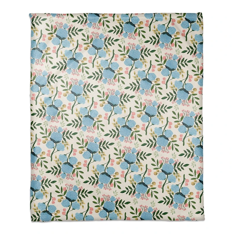 White Throw Blanket with Floral Pattern
