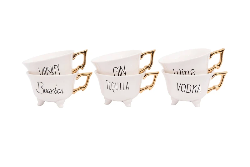 Hello Honey® White Stoneware Liquor Mugs with Gold Electroplating Set