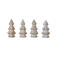 Hello Honey® 4.25" White Carved Mango Wood Christmas Trees, 4ct.