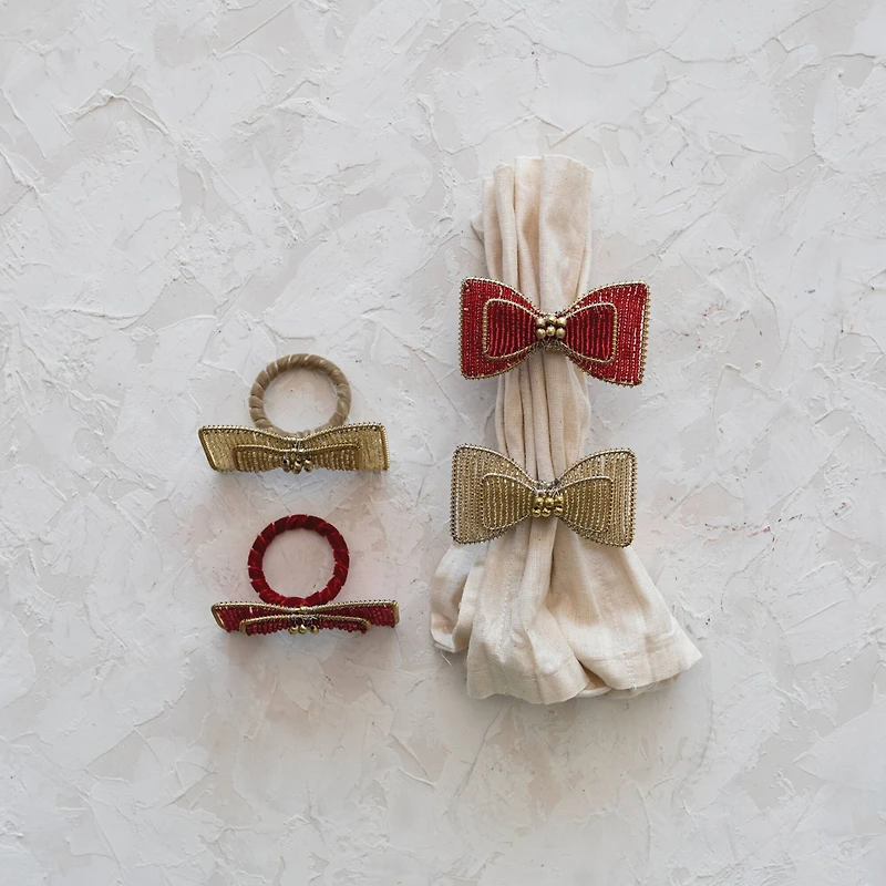 Hello Honey® Glass Beaded Metal Bow Napkin Ring Set