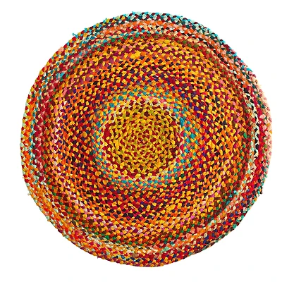 3ft. x 3ft. Hand Braided Boho Colorful Chindi Round Rug