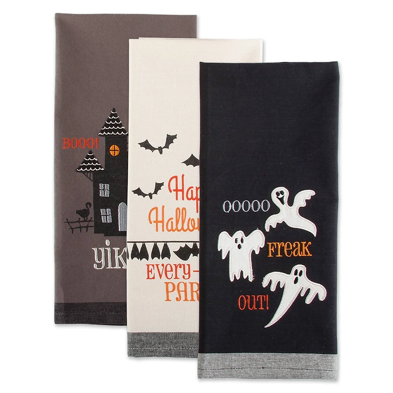 DII® Assorted Halloween Embroidered Dishtowel Set