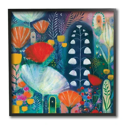 Stupell Industries Playful Field of Abstract Florals Blue Red,12" x 12"