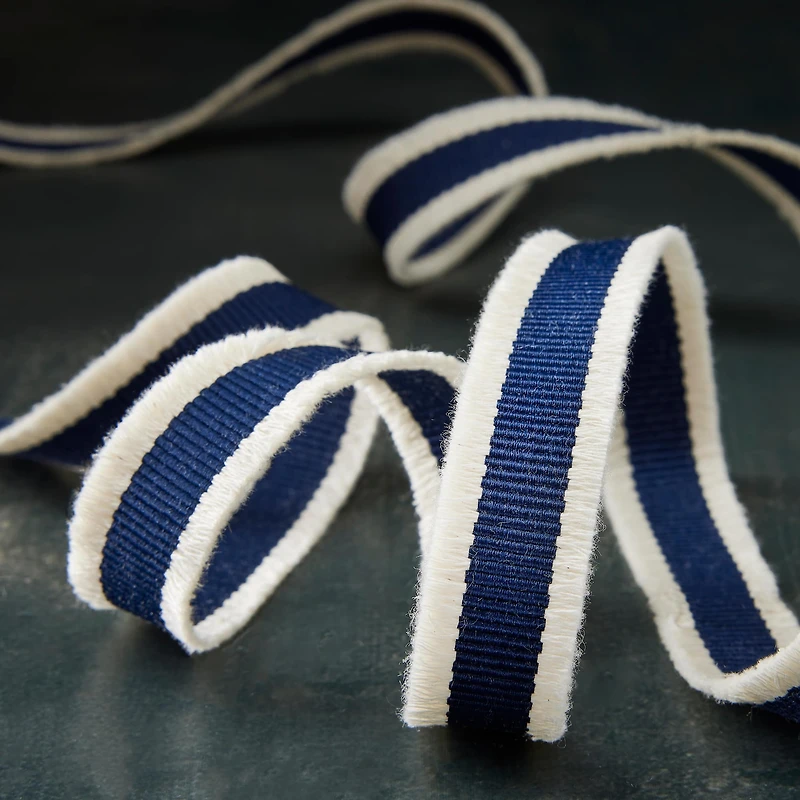 7/8'' x 5 yd. Navy and White Fringe Ribbon by Celebrate It®