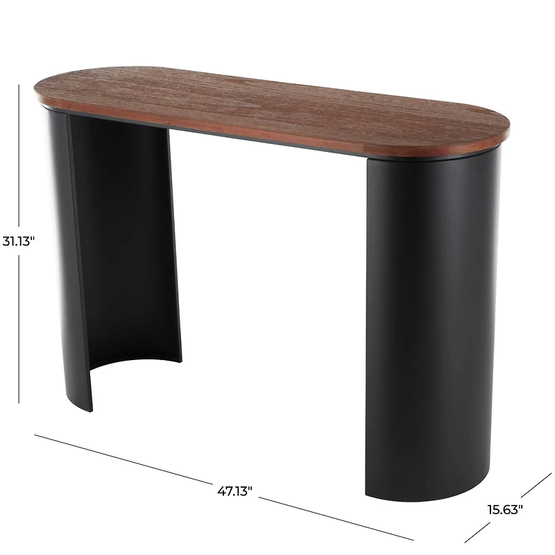 47.25" Black Wood Curved Crescent Living Room Console Table with Brown Wood Oval Tabletop