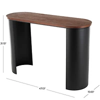 47.25" Black Wood Curved Crescent Living Room Console Table with Brown Wood Oval Tabletop